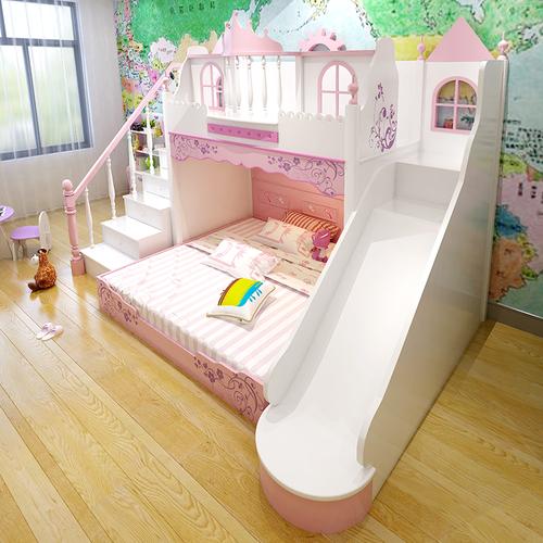儿童上下床带滑梯公主床少女梦幻城堡田园式儿童床女孩床