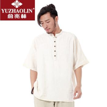 俞兆林唐装男中国风男装亚麻t恤男短袖棉麻上衣宽松男体恤薄午粒春