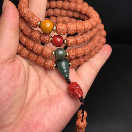 原创设计藏式精工龙鳞纹小金刚搭配阿拉善玛瑙配饰套装108颗佛珠