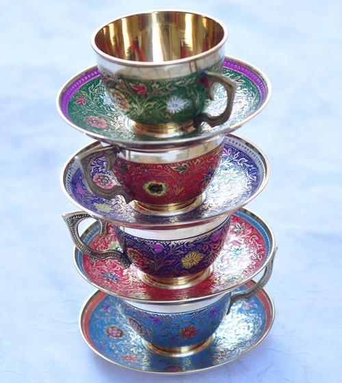 咖啡具巴基斯坦特产新疆喀什边贸特区a109铺直销黄铜彩绘咖啡杯中秋