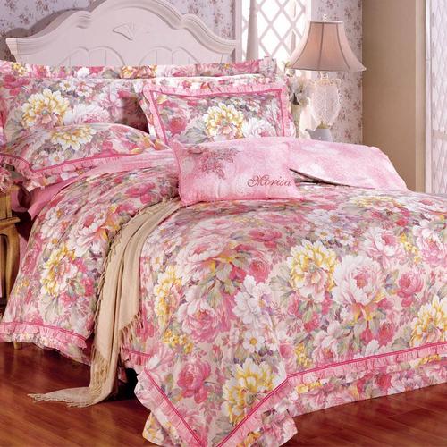 梦丽莎床品提印面料时尚居家多花样提花床罩六件套 印花不褪色床盖六