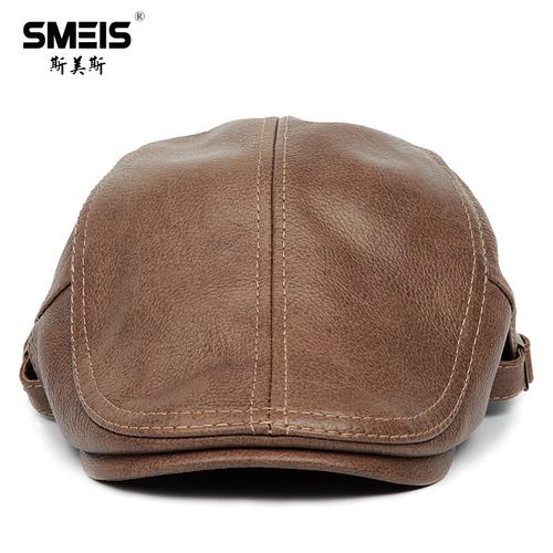 真皮男帽2020新款秋冬真皮帽子男士休闲前进帽牛皮贝雷帽鸭舌视频