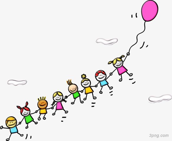 手拉手小朋友png素材透明免抠图片-卡通手绘