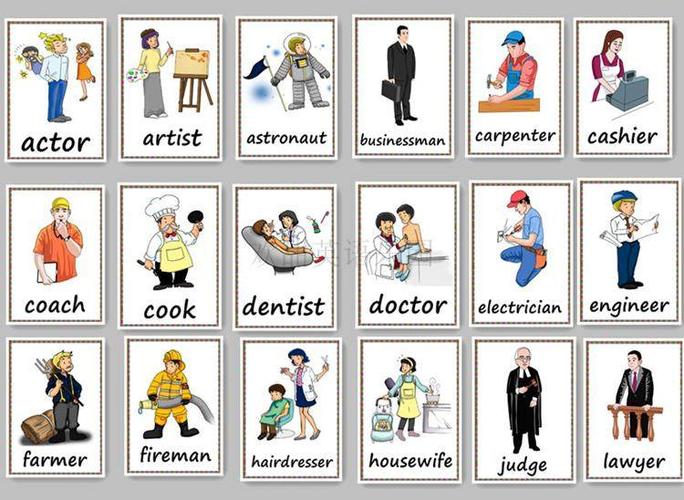 职业教师单词卡片彩图英文教具英语