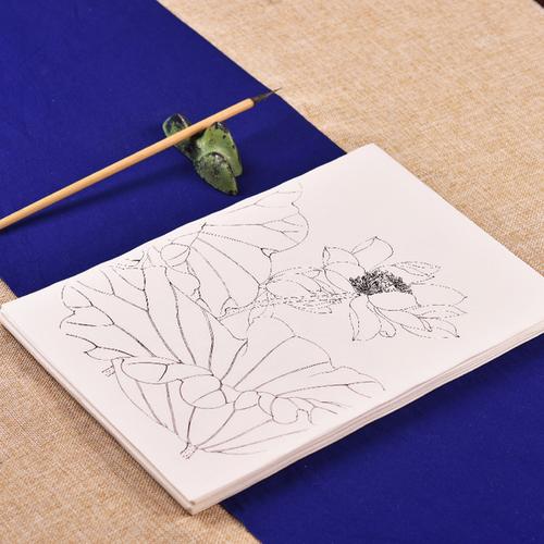购客工笔画白描底稿手绘荷花画谱线描临摹练习熟宣纸莲花水彩国画上色