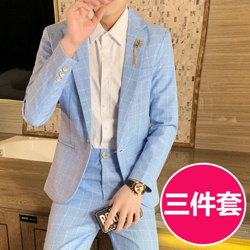 2021年新款夏天西装男套装休闲帅气新郎结婚婚礼商务正装男士西服