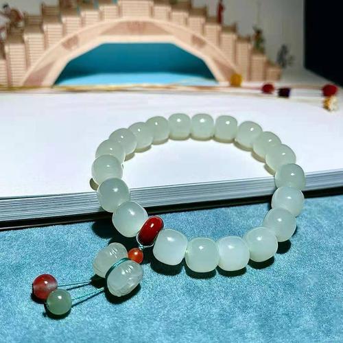 天然和田玉手链搭配南红玛瑙晴水料莲花男女款老型珠时尚单圈手串