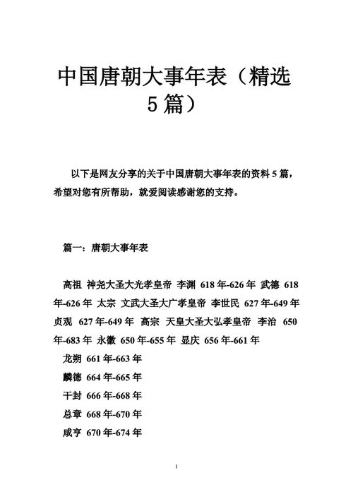 中国唐朝大事年表(精选5篇).doc