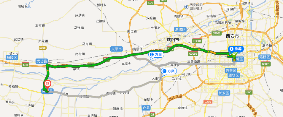 g108国道西安到周至水街地图