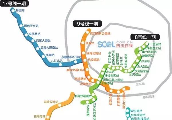 成都地铁17号线一期线路图及站点位置示意图