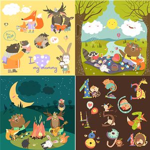 s1434卡通森林动物可爱儿童画芯装饰插画图案背景ai矢量设计素材