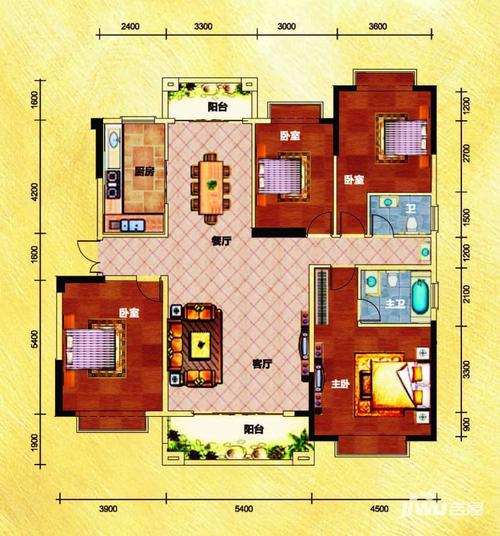滨江豪园新城户型图 二期a7—5户型187.54㎡ 187.54㎡