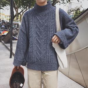 2018冬装新款小高领大袖口男士套头毛衣宽松休闲青少年针织毛衣