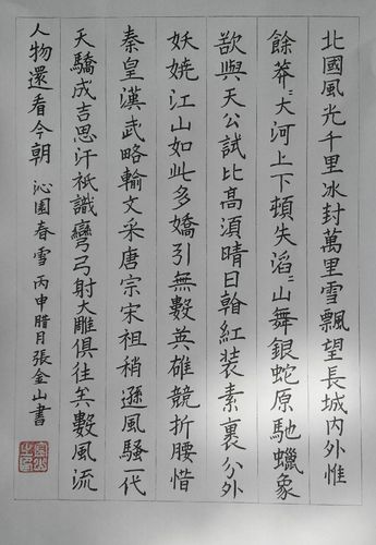 张金山 沁园春 雪(硬笔楷书)