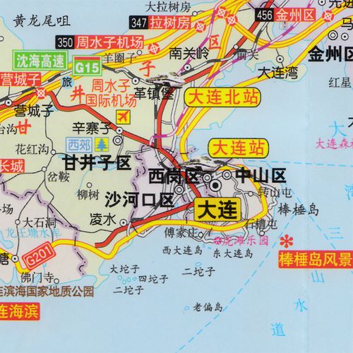 交通旅游瓦房店覆膜大连市地图金石滩大连旅顺口