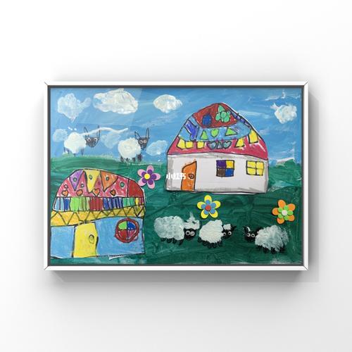 创意儿童画|蒙古包_儿童画_儿童创意画_风景_草原_水粉画_文化_绘画