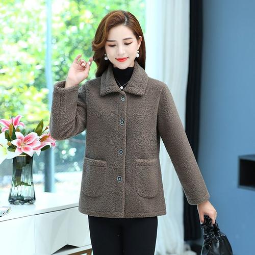 2021新品羊剪绒大衣妈妈秋冬装洋气短款加厚颗粒绒皮毛一体外套女