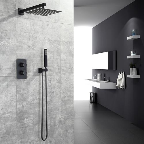 skao全铜智能恒温黑色暗装入墙式花洒淋浴套装隐藏吊顶嵌入式花洒