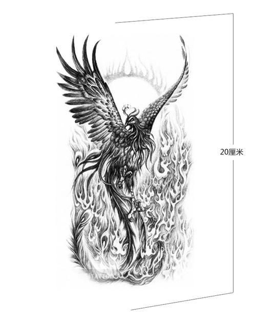 批发纹身贴防水男女原创仿真凤凰火焰刺青花臂大图纹身贴纸 ax56