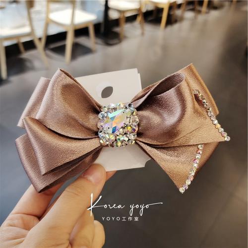 韩国布艺大蝴蝶结发夹横夹顶夹镶水钻进口发卡头饰马尾发饰卡子