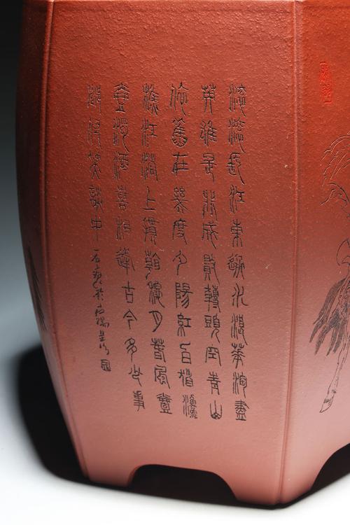 宜兴正品 紫砂花盆 应小青(清)全手工 六方兰花盆 三国五虎上将
