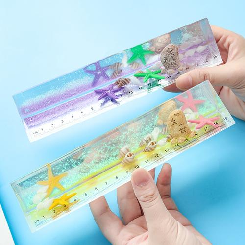 立体三角抖音流沙直尺子韩版创意海洋学生日礼物网红入油可爱摆