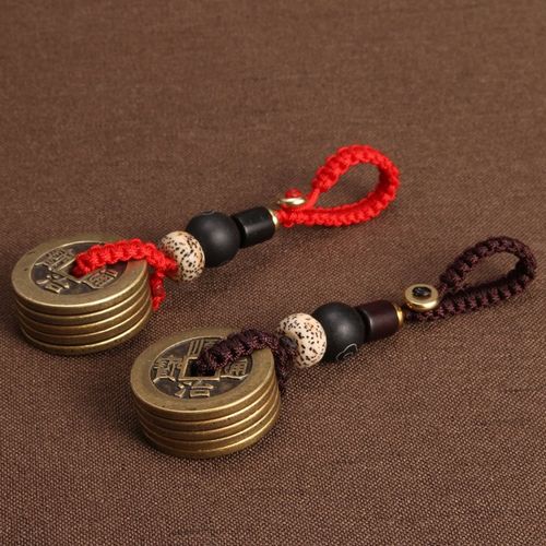 加厚铜钱黄铜开光五帝镇宅吊坠中国结