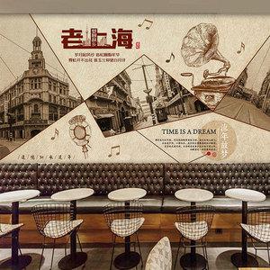 老上海怀旧街景壁纸复古元素海报图外滩壁画旗袍店民国风装饰墙纸