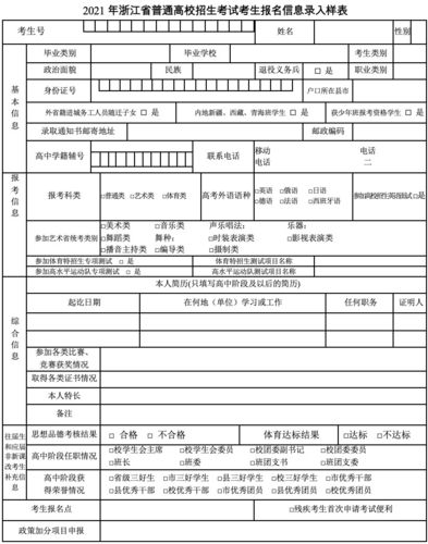 浙江艺考报名表个人情况怎么写?