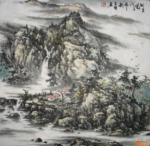 名家 王坚 山水 - 秋高图