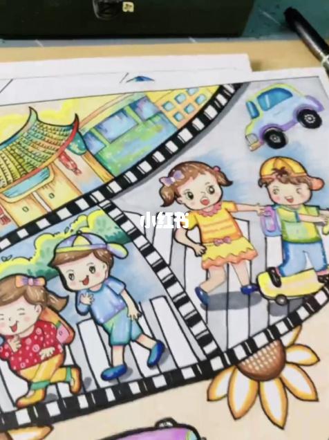 主题画 #儿童校园绘画比赛 #安全伴我行_绘画_交通安全_文化_绘画