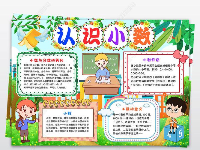 原创数学小报四年级小数手抄报认识小数电子小报版权可商用
