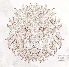 棕色渐变手绘线条狮子花纹矢量素材
