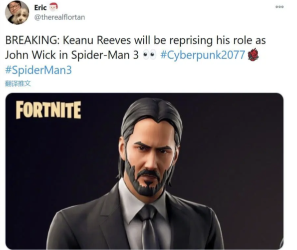 《蜘蛛侠3》,扮演他在《疾速追杀》中的角色约翰·威克"