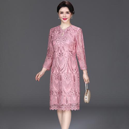 春秋装小个子喜婆婆婚宴装妈妈参加儿子婚礼服时尚洋气连衣裙高贵