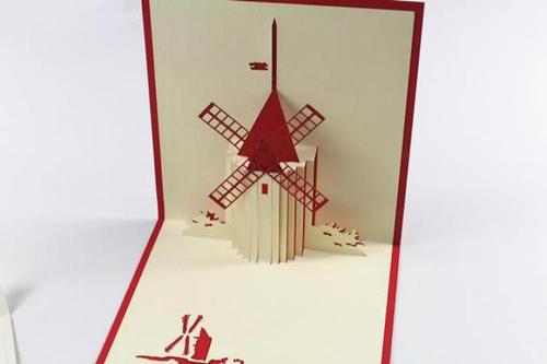 风车手工纸雕立体2015元旦贺卡 创意新年感恩节祝贺生日商务卡片