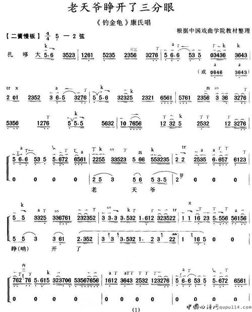首页 戏曲 京剧 > 老天爷睁开了三分眼(《钓金龟》康氏唱,带伴奏谱