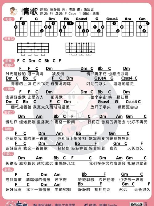 梁静茹《情歌》尤克里里弹唱谱_尤克里里_梁静茹_娱乐