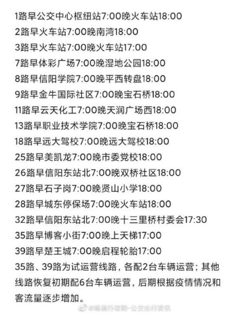 最新信阳公交已恢复运行16条线路