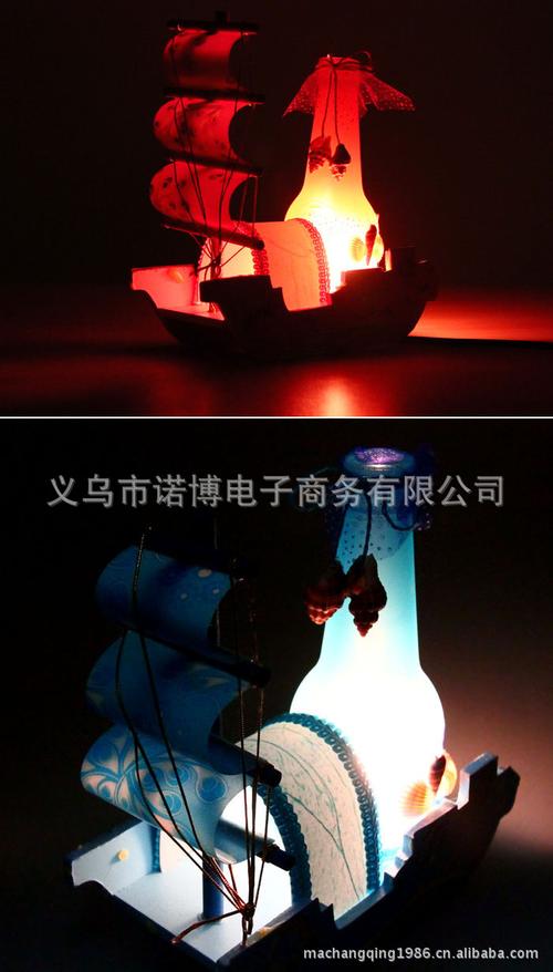 4212创意木质七彩海洋乌篷船台灯摆件小号 漂流灯 精品店供货