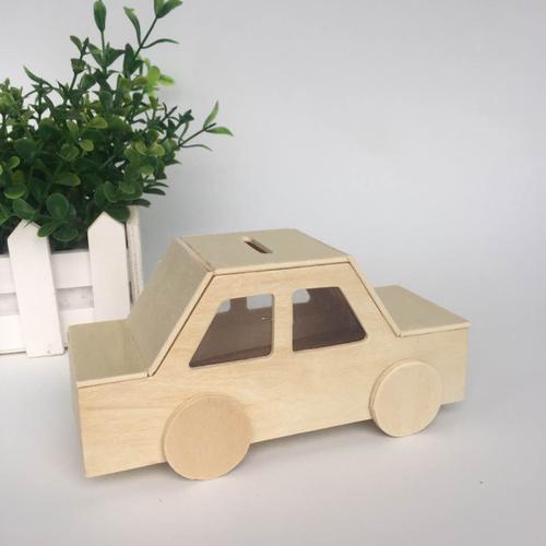 儿童手工制作diy雪花珍珠泥木质白胚汽车创意存钱罐