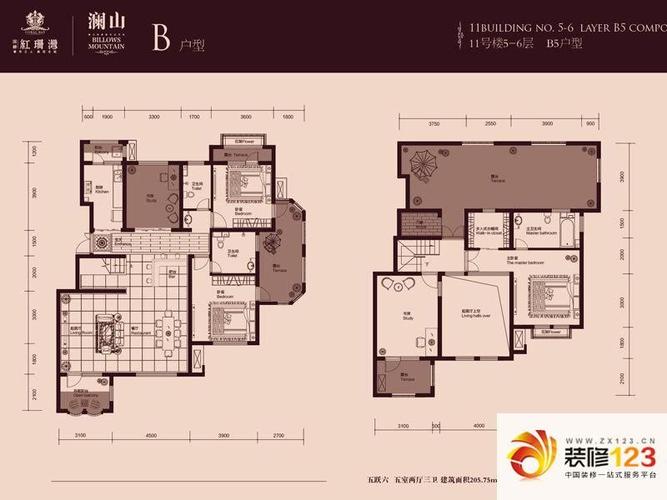 国赫红珊湾澜山户型图b5户型(带阁 .