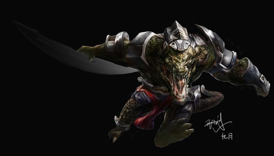 鳄鱼 英雄联盟同人 野兽原画设定 lol 游戏原画 武器 装备 铠甲 战士