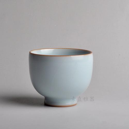 直立李善明雅器杯纯御青开片汝瓷善款素直汝窑天茶杯