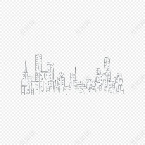 手绘线条卡通城市建筑素材