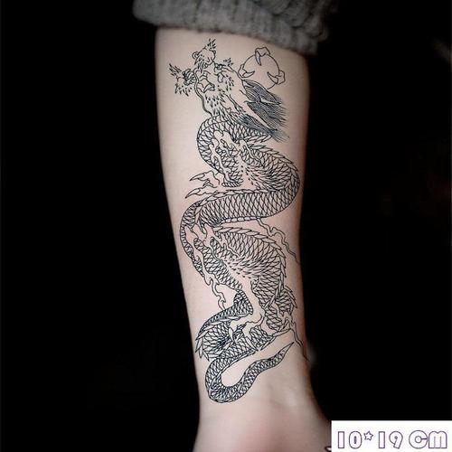 割线青龙头纹身贴线条龙男防水仿真霸气青龙身体彩绘