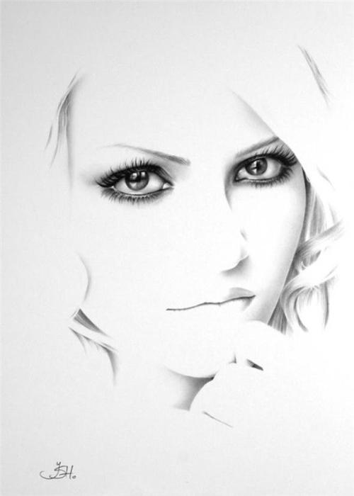 人像铅笔画素描:双瞳剪水 插画艺术--创意图库