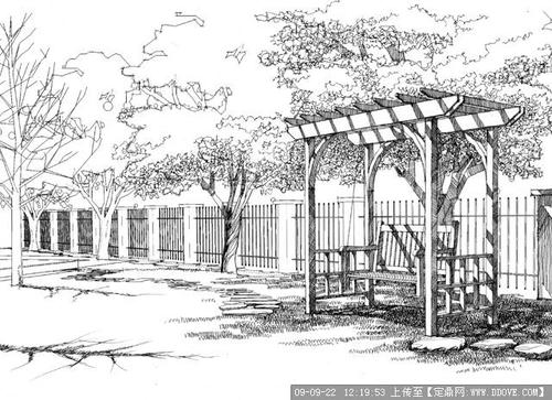 木制简易花架景观手绘