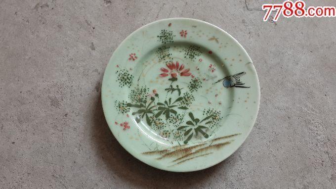 民国醴陵瓷豆青釉花鸟盘