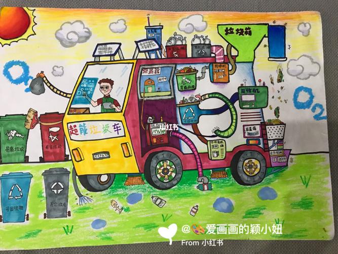 969岁创意儿童画|环保超能垃圾车00_儿童画_垃圾分类_绘画_生活